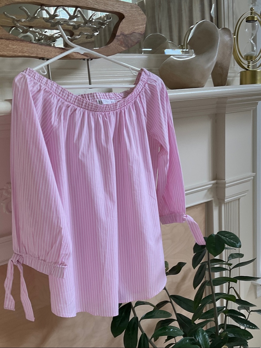Potter’s Pot Pink Striped Off-Shoulder Blouse